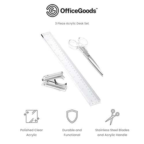 OfficeGoods 3-Piece Acrylic Desk Set, Clear with Silver Metal - color: Silver