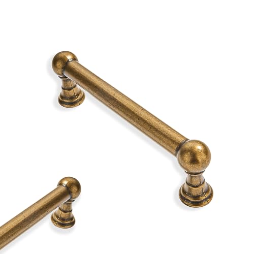10 Pack 3 Inch Hole Center Antique Brass Cabinet Pulls 100% Solid Heavy Duty Dresser Pulls Cabinet Drawer Pulls for Kitchen Cupboard Hardware - color: Antique Brass, size: 3 inch hole center
