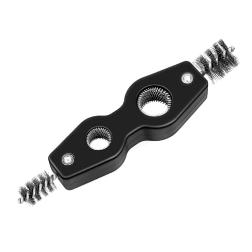 1 Pcs Black Stainless Steel 4 in 1 Copper Tubing Brush Copper Pipe Cleaner Car Battery Cleaning Brush 1/2 in and 3/4 in Cleaning Inside and Outside Thread for Soldering, Plumbing Installation