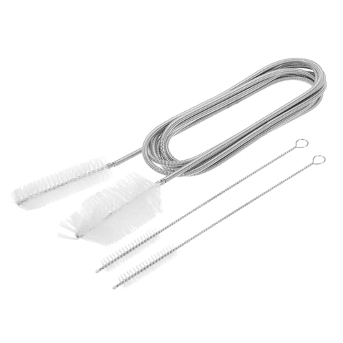 HARFINGTON 3pcs Flexible Long Drain Brush Straw Cleaner Set 78.74" Stainless Steel Double Ended Hose Brush with 8" Nylon Long Tube Pipe Cleaning for Fish Tank Sink Pipe, White - color: White, size: 200cm