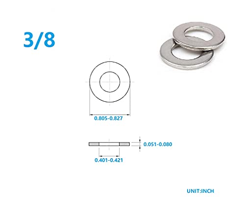 3/8" Inch Stainless Flat Washers 100 Pack Made of 18-8 (304) Stainless Steel…… - color: Silver, size: 3/8"