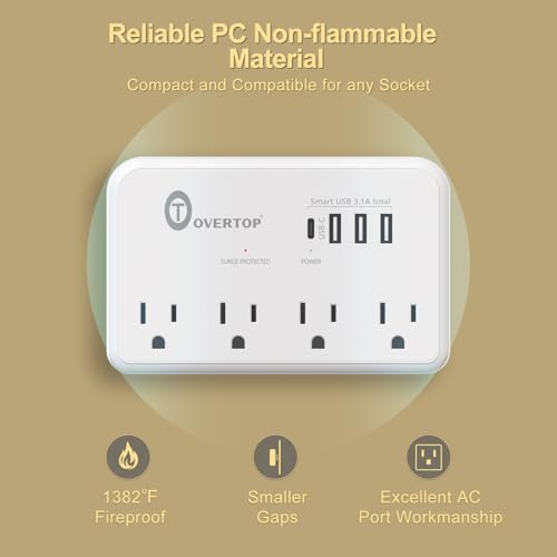 Overtop Wall Outlet Extender,Multi Plug Surge Protector,1800J - color: ‌Ivory White-4AC