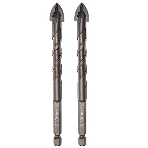 HARFINGTON 2pcs Titanium Coated Masonry Drill Bit, 12mm Concrete Drill Bits Ceramic Tile Drill Bit with 1/4" Hex Shank for Ceramic Tile Marble Mirror Glass Concrete Brick Plastic Wood - size: 12mm x 122mm