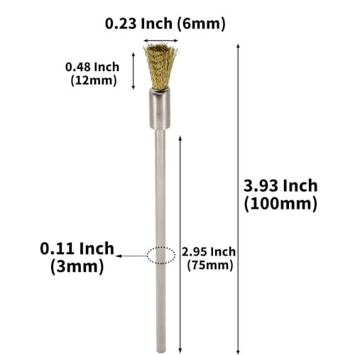 20PCS Brass Wire Brushes with Extended Handle - Metal Rust Removal, Polishing, Cleaning - 6mm Diameter, 1/8″ (3mm) Shaft, 100mm Length - Removes Burrs, Dust, and Oxide Layer - Rotary Tool Accessories - style: Brass Wire Brush 3*6*100mm 20PCS