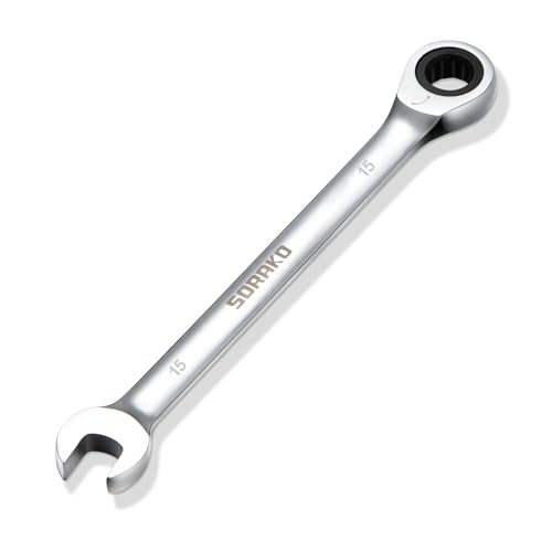 SORAKO 15mm Ratcheting Combination Wrench, Chrome Vanadium Steel Gear Wrench, Industrial Grade Cr-V Steel Gear Spanner, Household Garage Tools(Metric) - style: 1-15mm Metric