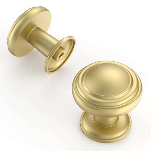 Amerdeco 10 Pack Brushed Gold Cabinet Knobs Single Hole Cabinet Pulls 1 Inch Drawer Knobs for Bathroom Cabinets ZH0086 - color: Brushed Gold, size: 1" Single Hole