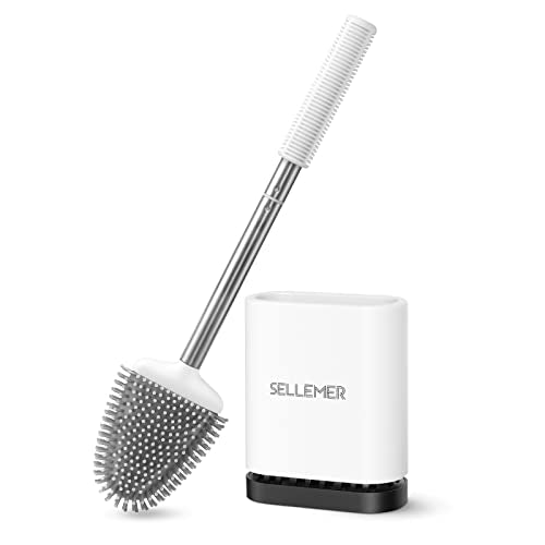 Sellemer Silicone Toilet Brush, Ventilation Slots Base Holder 1 Pack, White - color: White-1pcs