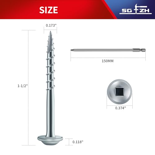 Pocket Hole Screws #8 x 1-1/2" (316Pcs) 2lb. Carbon Steel, Zinc Plated, Washer Head, Coarse Thread, Square Drive,150MM Drive Bit Included - color: Zinc Plated, size: #8 x 1-1/2"