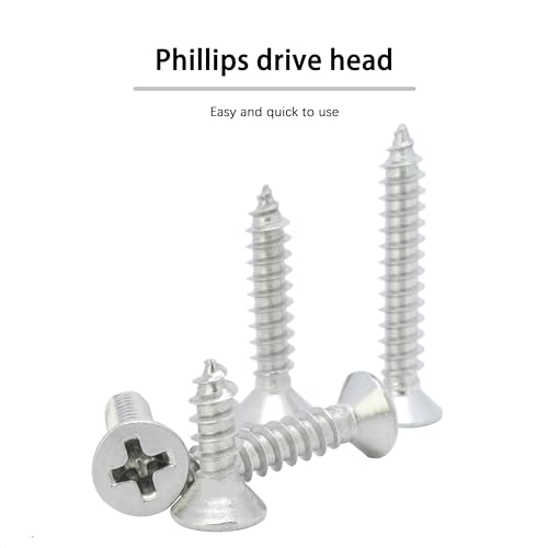#8 × 1/2" Flat Head Phillips Wood Screw,Flat Head Self Tapping Screw Sheet Metal Screws Wood Screws, Stainless Steel 304 (18-8), 8 × 1/2-Inch, 200Pcs - color: Stainless Steel Screws, size: #8 x 1/2"