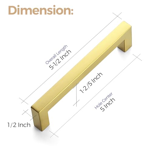 Ravinte Brushed Brass Square Cabinet Handles Drawer Pulls,5 Inch,30 Pack | Screws Included, Stainless Steel, Square Bar Grip, Easy Install, Kitchen Cabinet Hardware, For Cupboards, Drawers, Dressers - color: Brushed Brass