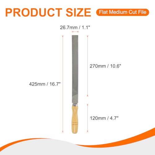 HARFINGTON Flat Medium Cut File 12" Double Cut Teeth High Carbon Steel Hand Rasp File with Wood Handle for Metal Wood Deburring Removing - size: 12", style: Medium