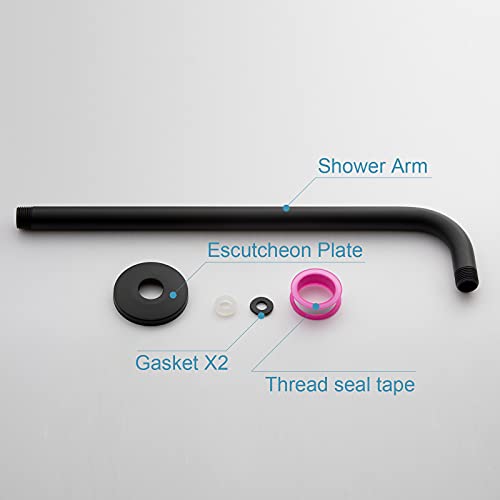 OFFO Shower Arm with Flange, 12 in Wall Mount Replacement Angle Shower Head Arm Wall-Mounted For Fixed Shower Head & Handheld Showerhead, Matte Black - color: Matte Black, style: 12 in