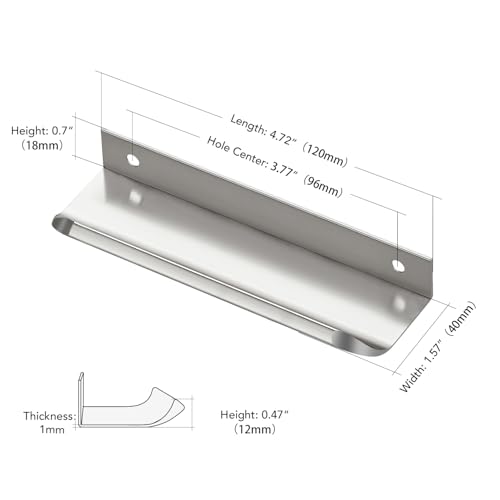 Brushed Nickel Cabinet Handles Finger Edge Pulls 4.75 Inch CC 10 Pack - color: Silver, size: 120mm/4.72" Overall Length