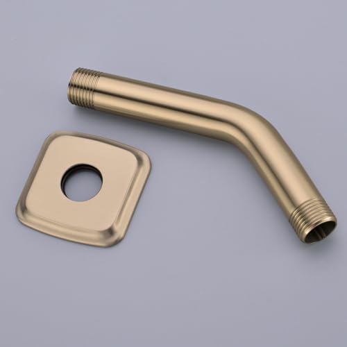TRUSTMI Gold Shower Arm with Flange, Champagne Bronze 6 Inch Angled Shower Arm, Wall Mount, Curved Rainfall Showerhead Extension, Stainless Steel - color: Champagne Brozne