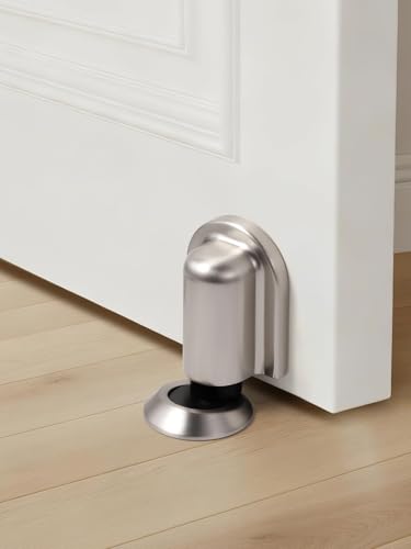 2 Pack Nickel Door Stopper Magnetic Door Cathc Brushed Nickel Floor Mounted Door Stop Keep Door Open with Screws and Adhesive No Drilling - color: Nickel