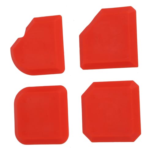 Caulking Tool Kit, 4Pcs Silicone Applicator Tool, Portable Sealant Scraper, Caulk Remover Tool Set for Glass Glue Smoothing Finishing Cleaning Sealing, Easy to Use, Red