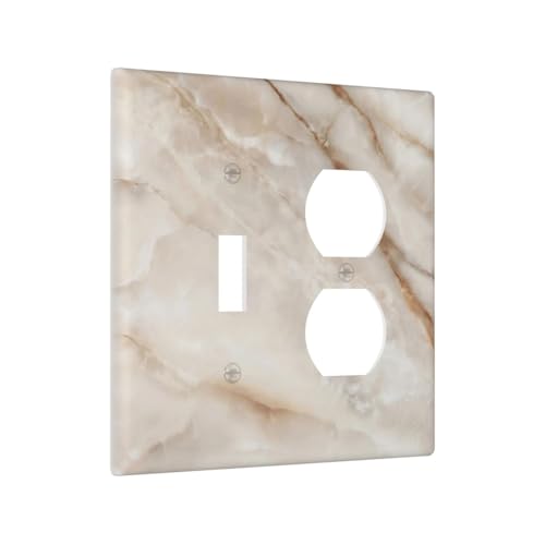 Beige Marble Pattern Light Switch Cover Modern Wall Plate Decorative 2 Gang 1 Toggle 1 Duplex Comb Switch Plates Electrical Outlet Faceplate for Bathroom Kitchen Bedroom 4.6" x 4.5" - size: 2 Gang 1 Toggle 1 Duplex Comb