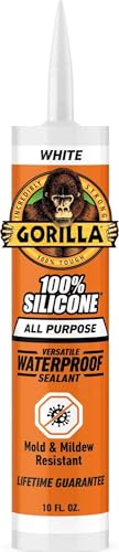 Gorilla 100% Silicone Waterproof Caulk, All-Purpose, White, 10 oz Cartridge - color: White, size: 10oz Cartridge