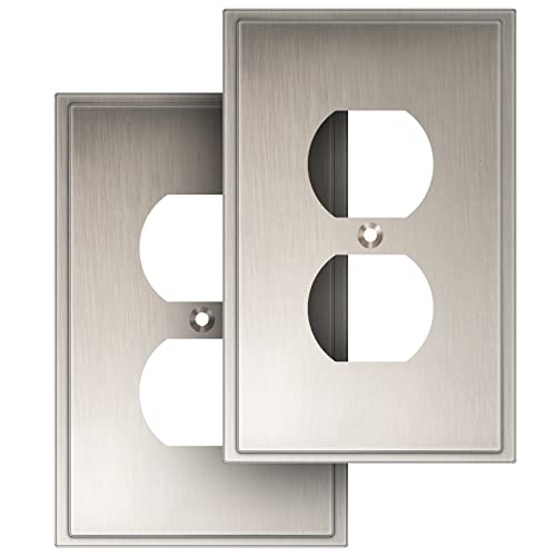 Henne Bery Soft Modern Decorative Wall Plate Switch Plate Outlet Cover (Single Duplex 2PK, Satin Nickel) - style: Single Duplex 2PK