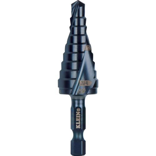 Klein Tools QRST03 Step Drill Bit, Quick Release Spiral Double-Fluted, 1/4 to 3/4-Inch, Hex Shank, Cut Steel, Wood, Plastic, Aluminum - size: 1/4 to 3/4-Inch, style: Quick Release