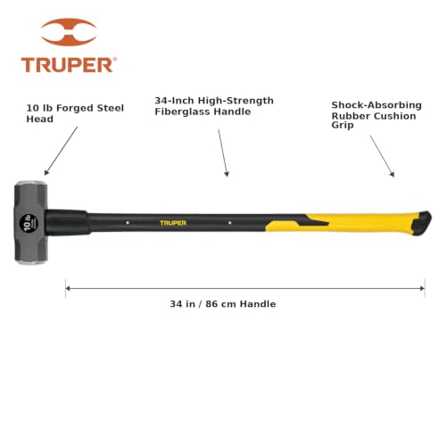 Truper 10 lb Sledge Hammer, 34-Inch Fiberglass Handle - size: 10 lb, style: Fiberglass