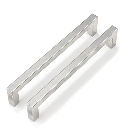 Goldenwarm Brushed Nickel Cabinet Pulls 40 Pack 6-1/4 Inch, Square Drawer Handles, Stainless Steel, Screws Included, Silver Kitchen Hardware for Cupboard Closet Furniture Upgrade - size: 6-1/4In(160MM) Hole Centers