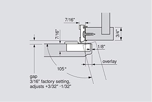 Blum 38N355C.12 Compact 3/4″ Partial Overlay 105° Hinge with Set of Screws (1)