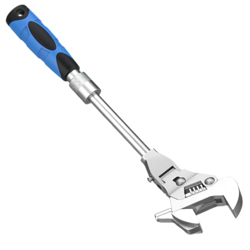 2 in 1 Flex Head Adjustable Wrench, Reversible Jaw Pipe Wrench with 10”-12” Retractable Extension Shank and 180⁰ Rotatable Head