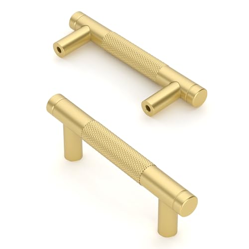 Asidrama 10 Pack 3 Inch(76mm) Brushed Gold Kitchen Knurled Cabinet Handles, Cabinet Pulls Kitchen Cabinet Hardware for Cupboard Drawer Pulls - color: Brushed Gold, size: 3" Hole Center, style: 10 Pack
