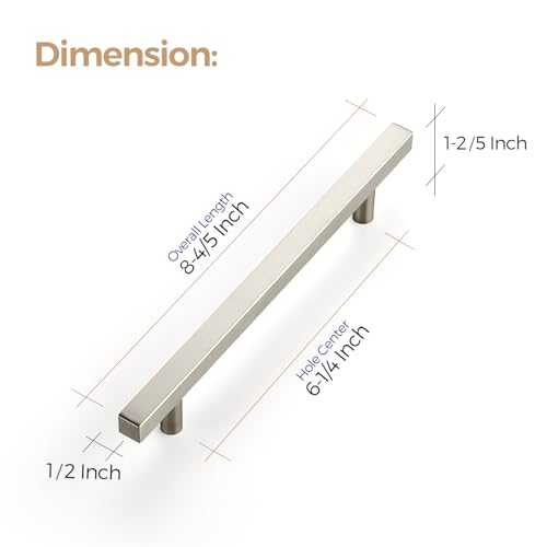 Ravinte Square Cabinet Handles, 15 Pack, 6.25" Hole Centers, Brushed Nickel - color: Brushed Nickel, size: 6.3 inch hole center