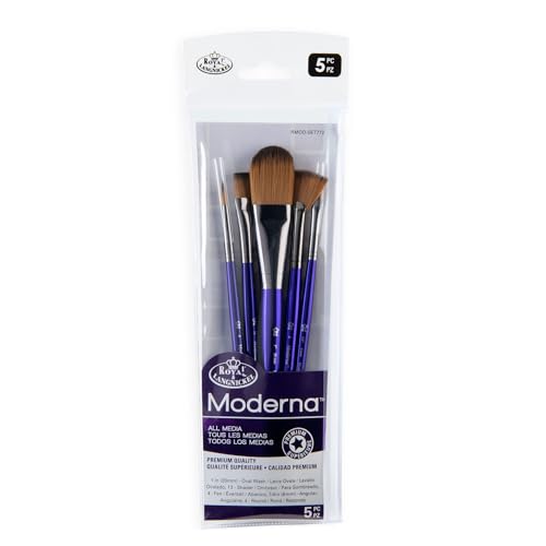 Royal & Langnickel Moderna, 5pc Variety Brush Set for All Painting Mediums, Includes - Oval Wash, Angular, Shader, Fan & Round Brushes - style: Variety