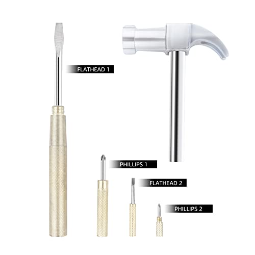 YOUMI 6 in 1 Metal Hammer & Screwdriver Multitool Set with Anti-Slip Grip Handle Slotted/Flat Head Phillips Screwdriver Nail Puller and Claw Hammer Best Gift for Sweetheart(Silver Yellow) - color: Silver Yellow