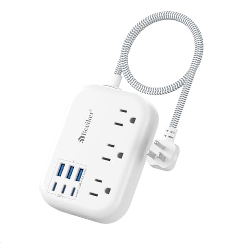 Beeiker Short Extension Cord 1 Ft,6 USB (3 USB C) Power Strip,3 Outlets - size: 1 FT-24W-980J-White