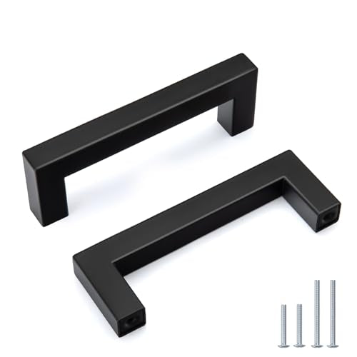 Goldenwarm 5 Pack 3 in Matte Black Cabinet Handles Square Drawer Pulls - color: Matte Black, size: 3 Inch Hole Center