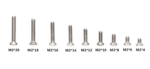 300Pcs Metric M2 Stainless Steel Phillips Countersunk/Flat Head Machine Screws Nuts Assortment Kit- M2x 4mm/ 6mm/ 8mm/ 10mm/ 12mm/ 14mm/ 16mm/ 18mm/ 20mm - size: M2
