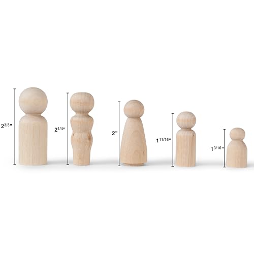 Natural Unfinished Wooden Peg Doll Bodies, Quality People Shapes, Great for Arts and Crafts, Birch and Maple Wood Turnings, Artist Set of 40 in 5 Different Shapes and Sizes - size: 40 People In 5 Different Shapes