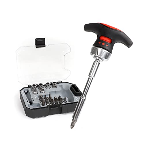 X-Steel 24 in 1 Magnetic Screwdriver,Socket Ratchet Wrench Set,Mini Racheting T-Handle Torx Slotted Phillips Square Screwdriver Set Tools Set with Portable case for Home Dorm - size: 24PCS
