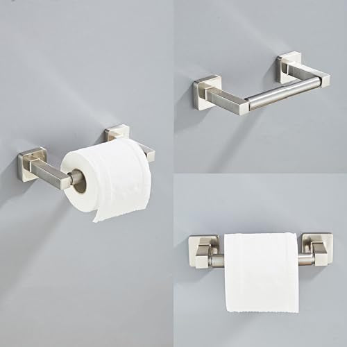 Brushed Nickel Bathroom Hardware Set 4 Pieces,Towel Bar Set Stainless Steel Wall Mounted, Includes 16In Hand Towel Bar, Towel Ring, Robe Towel Hooks,Toilet Paper Holder, Bathroom Towel Rack Set… - color: Brushed Nickel-4pcs, size: 16Inch