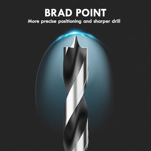 12Pcs (1/8" - 1/2") Brad Point Wood Drill Bit Set - size: Round Shank (1/8"-1/2") - 12pcs