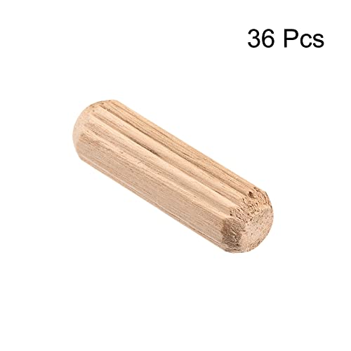 uxcell Wooden Dowel Pins 36pcs 8x25mm(5/16"x1") Fluted Beveled Ends Wood Dowel Pegs Kiln Dried Hardwood for Woodworking Furniture Shelf - size: 8x25mm