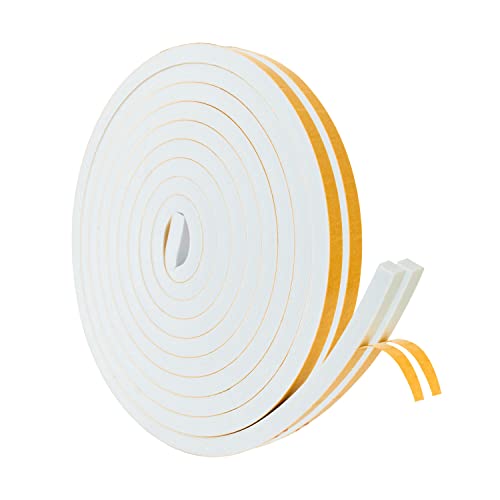 High Density Foam Weather Stripping Door Seal Strip Insulation Tape Roll for Insulating Door Frame, Window, Air Conditioner | Self Adhesive Sealing Weatherstrip (White, 1/2 in x 1/2 in x 30Ft) - color: White, size: 1/2 In x 1/2 In x 30 Ft