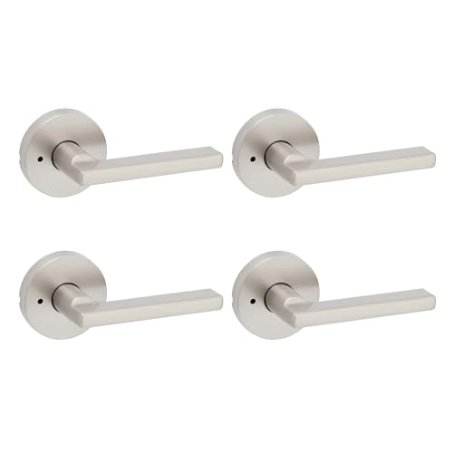 Kwikset Halifax Interior Round Privacy Door Handle with Lock, Door Lever for Bathroom and Bedroom, Satin Nickel Reversible Keyless Push Button Lock Door Lever - color: Satin Nickel, size: 4 Pack