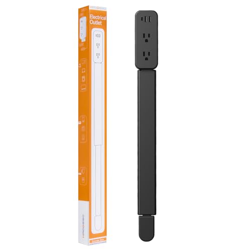 Electrical Outlet Extender Stick - Features USB-A, USB-C and 2 AC Outlets, Extends 22"-34", Rotates 180° Access Hard-to-Reach Outlets, Wall Plug Power Socket Expander Nightstands, Sofa, Desks and More - color: Black