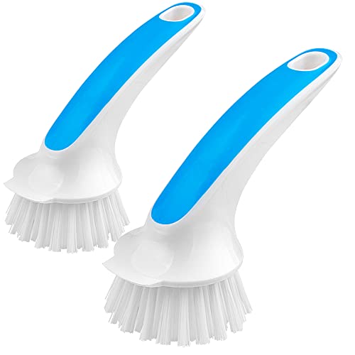 MR.SIGA Pot and Pan Cleaning Brush, Dish Brush for Kitchen, Blue, Pack of 2 - color: Blue & White