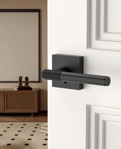 Asidrama 4 Pack Matte Black Privacy Interior Door Handles | Thumb-Turn Privacy Lock,Fits 1-3/8"-1-3/4" Doors,Adj. 2-3/8"-2-3/4" Latch,Heavy-duty Zinc,Easy DIY Setup - color: Matte Black