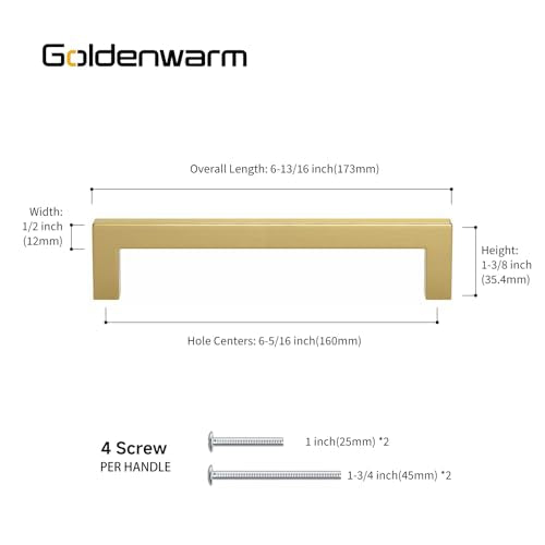 Goldenwarm 25 Pack 6-1/4 Inch Gold Cabinet Handles Gold Cabinet Pulls - color: Gold, size: 6-1/4in Hole Centers