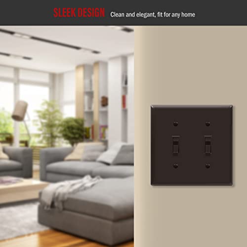 ENERLITES Double Toggle Light Switch Cover Plate, 2-Gang, 1 Pack, Brown - color: Brown, size: Screw