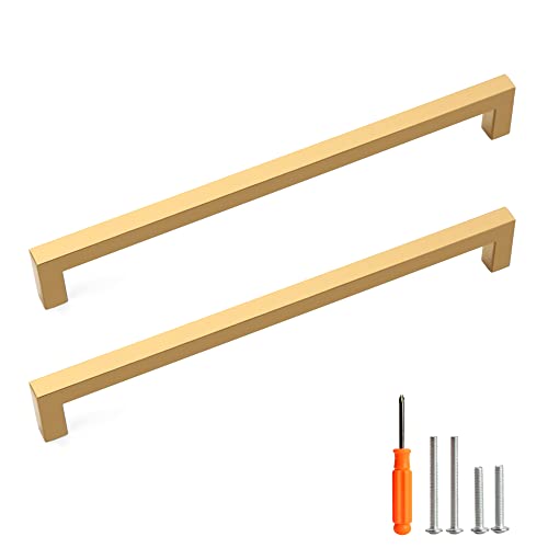 Cabinet Pulls Gold Cabinet Handles Square Drawer Pulls, 10 Pack 11-1/3 Inch Stainless Steel Kitchen Door Cupboard Cabinet Handles, Drawer Hardware Handles, 288mm Hole Centers - color: Gold, size: Two Hole - 11-1/3 inch Hole Centers(288mm)
