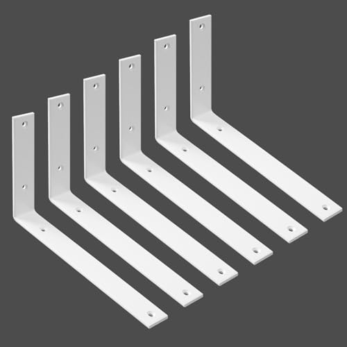 Shelf Bracket 8 Pack 10" Lx6 H 5mm Thick Heavy Duty White L Brackets - color: White-8pack, size: 10"Lx6"Wx1.5"W