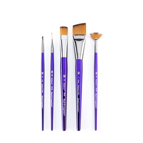 Royal & Langnickel Moderna, 5pc Angular Variety Brush Set for All Painting Mediums, Includes - Stroke, Angular, Fan & Spotter Brushes Purple - style: Angular Variety